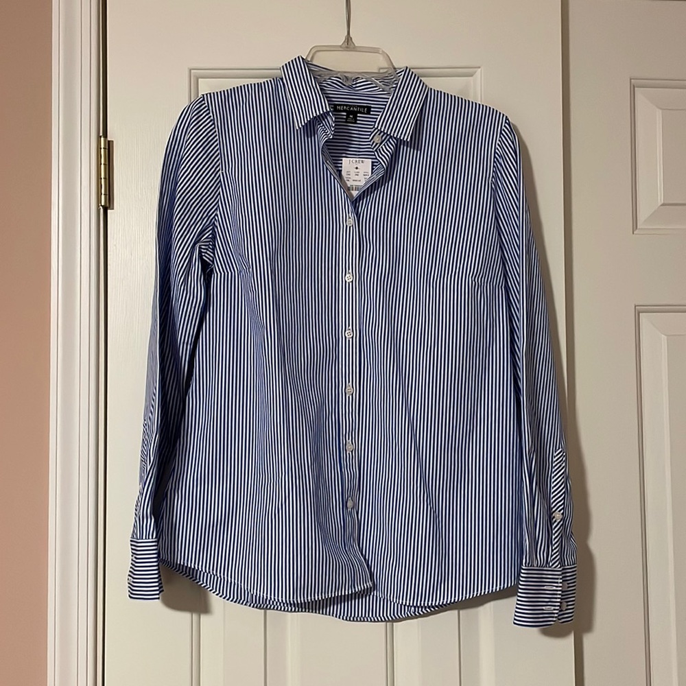 NWT J Crew Crisp blue stripe button down